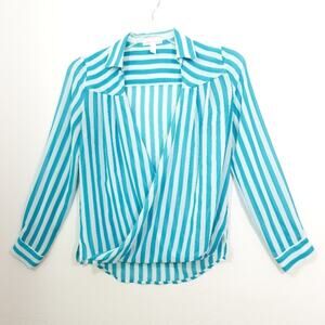 Ambiance striped chiffon wrap front top S